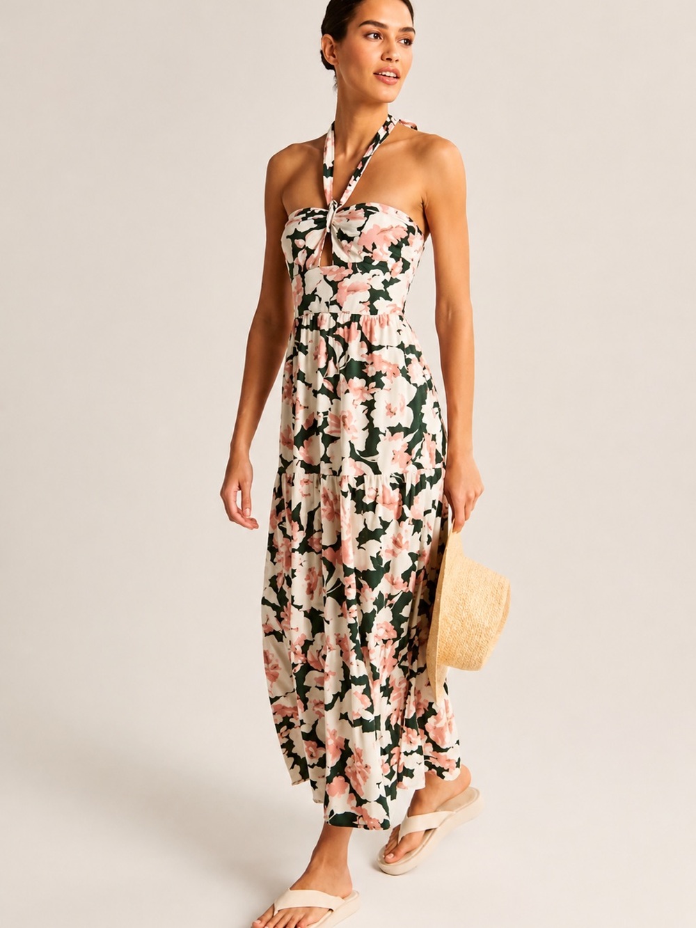 ABERCROMBIE | Knotted Floral Linen Blend Halter Maxi Dress, Size XS Petite